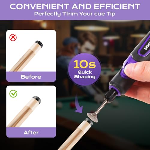 Toutrop Pool Cue Tip Shaper & Electric Cue Tip Grinder, Professional Cue Stick Tool Kit for Billiards Enthusiastsm, Portable Pool Cue Tip Repair Kit – Perfect for Home and Club Use