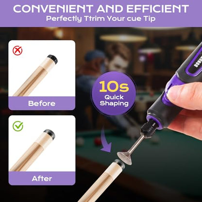 Toutrop Pool Cue Tip Shaper & Electric Cue Tip Grinder, Professional Cue Stick Tool Kit for Billiards Enthusiastsm, Portable Pool Cue Tip Repair Kit – Perfect for Home and Club Use