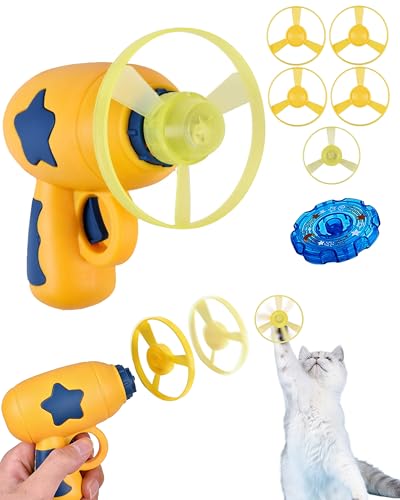 Bamboo Dragonfly Catapult Pistol, Bamboo Dragonfly Catapult Launcher, Flying Disc Launcher Toy with LED Glow, Interactive Play for Cats & Outdoor Fun, Exercise & Night Activity (Yellow) - color: Yellow