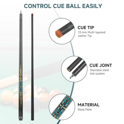 HomeSeason Glass Fibre Pool Cue Stick 58" Billiard Cue Sticks Professional Low Deflection Pool Sticks - color: A