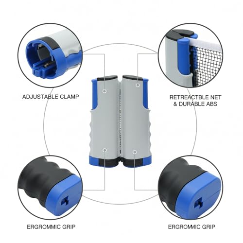 Retractable Table Tennis Net Set, Portable Clip-On Ping Pong Net for Any Flat Surface, Tool-Free Setup with Durable Plastic Construction - color: Gray