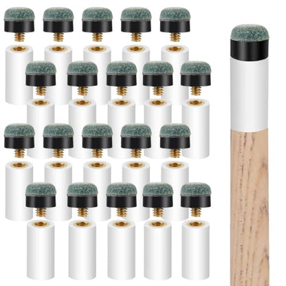 Pimoys 20 Sets Billiard Cues Tips Replacement Kit with White Pool Cue Stick Ferrules, Screw On Pool Cue Tips Pool Stick Tips, 12mm(Blue)