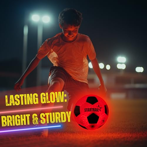 Light Up Soccer Ball, Glow in the Dark Ball NO 5, Soccer Gifts for Boys 8-12, 12-14 Year Old, Kids & Teens Gift Ideas, Sports Toys for Boy & Girl Ages 8 9 10 11 12 13 14 15, Glowing Outdoor Activity