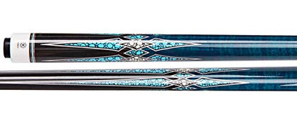 Collapsar CXT Pool Cue with Soft Case,Black with Cream Points and Turquoise,Wrapless Handle 58Inch Professional Pool Stick - color: Blue handle, size: 19 ounce
