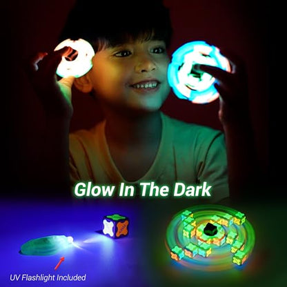 TOSY Magnet Fidget Spinner Glow - 16 Blocks, 3in1 Toy: Transformable Fidget Spinner, Infinity/Puzzle Cube, Easter Basket Stuffers Gift for Kids/Adults, Glowing STEM Sensory Stress Relief - color: Glow a