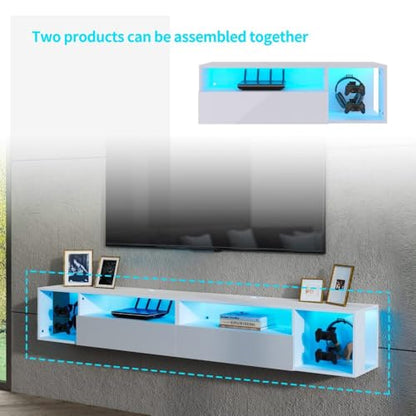 55" White TV Gaming Console with LED Lights - 4 Controller Hooks & 2 Headphone Hooks, Hidden Storage Cabinet, 30KG Top Load Capacity (White + Particle Board,Small) - size: Small
