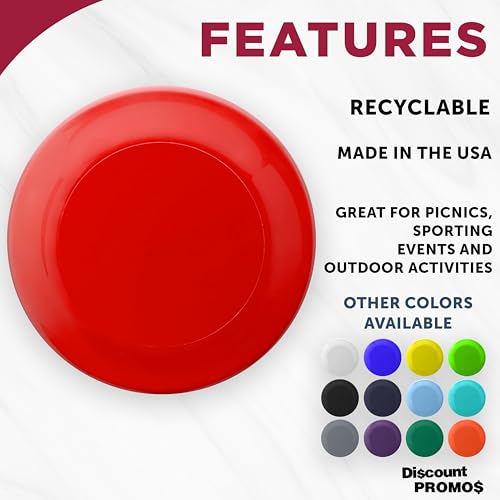 DISCOUNT PROMOS Frisbee Flying Discs in Bulk, 9.25 in. Fun Family Beach Game - color: Blank - Red, size: 10 flying discs