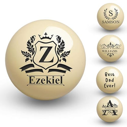 Personalized Billiards Cue Ball with Pouch, Engrave Text or Logo, Custom Monogram 57mm Cue Ball, Birthday Gifts for Dad, Husband, Billiards Player, Wedding