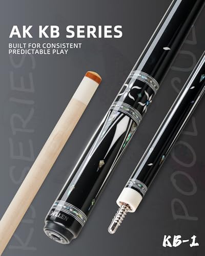 KONLLEN KL-KB Low Deflection Maple Billiards Cue Pool Cue Stick Real Wood Abalone Shell Inlay Wrapless 12.5mm Tip - color: KL-KB-Black