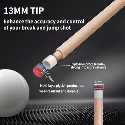 Kmise Professional Pool Cue Stick, 18 19 20oz Canadian Maple Cue Sticks, Low Deflection Shaft with Telescopic Carbon Fiber Extension Cue-Grid - color: blue, style: 21OZ