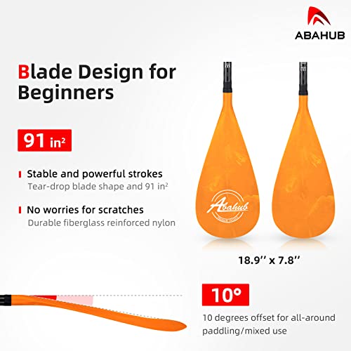Abahub Carbon Fiber SUP Paddles, 1 x 3 Section Adjustable 67" - 86" Carbon Fiber Shaft, Lightweight Stand-up Paddle Oars for Paddleboards, with a Carrying Bag - color: Carbon Fiber Shaft & Orange Wave Print Plastic Blade
