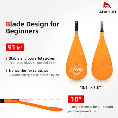 Abahub Carbon Fiber SUP Paddles, 1 x 3 Section Adjustable 67" - 86" Carbon Fiber Shaft, Lightweight Stand-up Paddle Oars for Paddleboards, with a Carrying Bag - color: Carbon Fiber Shaft & Orange Wave Print Plastic Blade