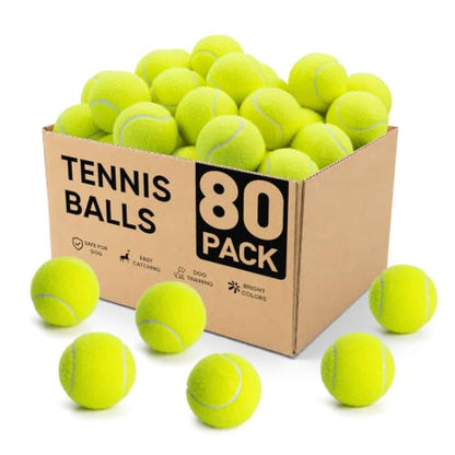 Treeroot 16/30/40/60/80 Pcs Tennis Balls, High Elasticity Tennis Balls Bulk, Comes with a Portable Mesh Bag, Tennis Ball for Dogs, Suitable for Beginner Training Ball, Durable & Bounce - size: 80Pack