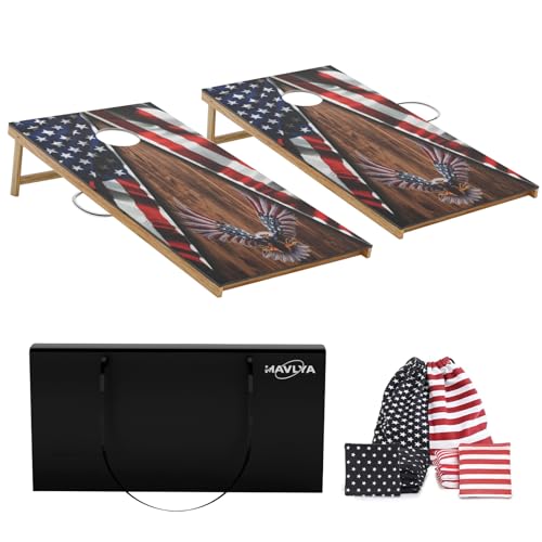 Cornhole Board Set,Corn Hole Games for Adults Outdoor,2X4FT Solid Wood Regulation Cornhole Boards with 8 Cornhole Beans Bags & Carry Case - style: Flying Eagle