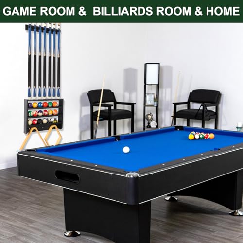 Pool Stick Holder - 7 Pool Cue Rack Wall Mount With Cue Rest and Ball holder, Wooden Pool Table Accessories Equipment Organizer, Billiard Cue Racks for Game Room Men Cave- Black - color: Black