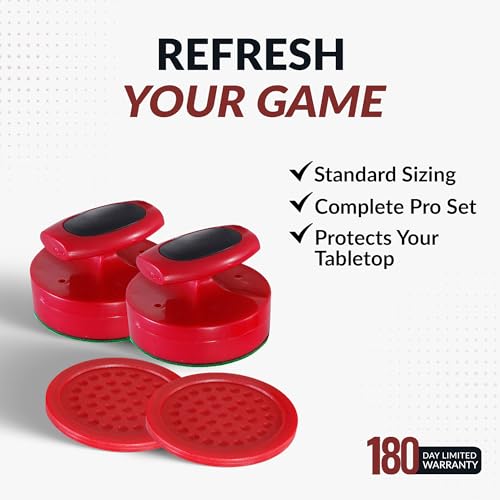 Hathaway Pro-Series Air Hockey Pucks and Strikers Set for Family Game Room - with Ergonomic 4-in Strikers, 3-in ABS Pucks, Felt Bottoms & Chip-Resistant Design - Red Finish