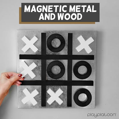 Play Platoon Giant 4 in a Row & Magnetic Tic Tac Toe Bundle: Wall Mounted Wooden Games for Indoor/Outdoor Family Fun, Game Room, Bar, Basement. Rustic Farmhouse Decor, Large 22x24 & 13.5" Boards