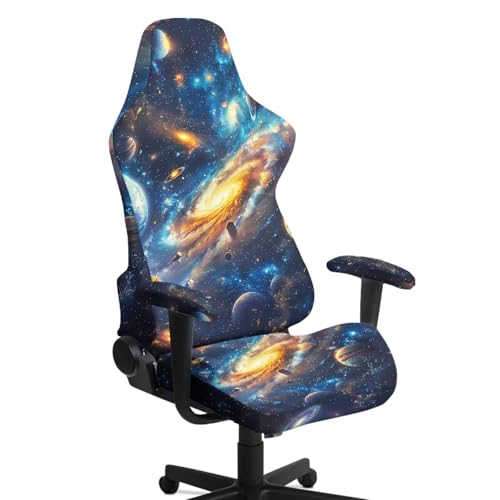 Stretchy Chair Slipcovers with Arms Bling Starry Night Gaming Chair Cover Cat Scratch Proof Rotating Gaming Chair Covers Protector 4PCS Complete Set for Office Professional Environment - color: Bling Starry Night