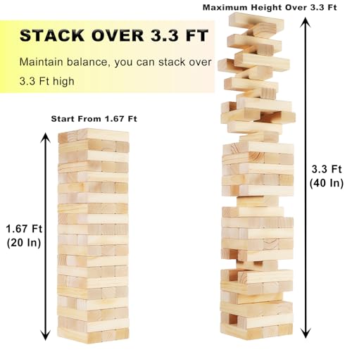 Tumbling Tower Game - 3.3 FT 60 Premium Wood Blocks Outdoor Stacking Game for Family & Adults with Carry Bag, Perfect for Backyard Lawn Camping Party BBQ - size: Medium Size