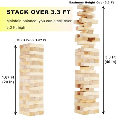 Tumbling Tower Game - 3.3 FT 60 Premium Wood Blocks Outdoor Stacking Game for Family & Adults with Carry Bag, Perfect for Backyard Lawn Camping Party BBQ - size: Medium Size