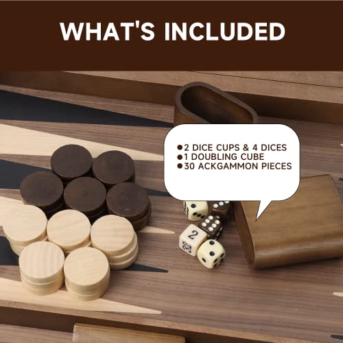 GSE Games & Sports Expert Premium Wooden Folding Inlay Backgammon Board Set, Classic Traditional Strategy Board Games (Double Stripe- 21 Inches) - color: Wood-double Stripe, size: Large