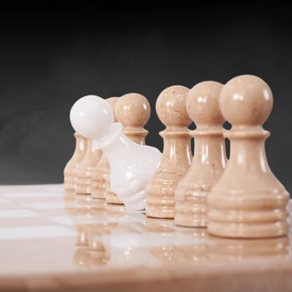 Marble Chess Set 15" Inches Verona and White with Storage Box and 2 Extra Queen Handmade Luxury Board Games for Adults, Ideal Marble Chess Board Game Set & Chess Pieces - color: Verona & White
