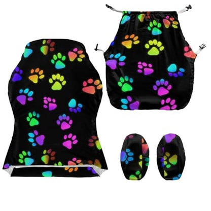 Colorful Paw Print Gaming Chair Cover with Armrest Covers Cat Proof Soft Stretchable Gaming Chair Slipcover Non Slip Washable Computer Chairs Seat Slipcovers Fits Most Office/PC Chairs 4 PCS - color: Colorful Paw Print