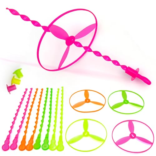 50 Pcs Plastic Flying Helicopter Toy Set Flying Twist Disc with Launchers Spinning Bamboo Dragonfly Plastic Propeller for Kids Party Favors Gifts