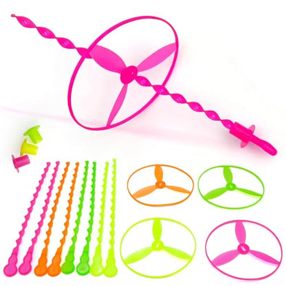 50 Pcs Plastic Flying Helicopter Toy Set Flying Twist Disc with Launchers Spinning Bamboo Dragonfly Plastic Propeller for Kids Party Favors Gifts