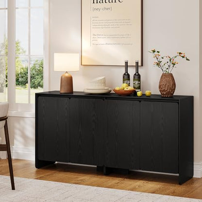 ONBRILL 63" Sideboard Buffet Cabinet with Storage, Buffet Sideboard Cabinet with 4 Doors & Adjustable Shelves, Modern Coffee Bar Console Table for Living Room, Kitchen, Entryway (Black) - color: Black