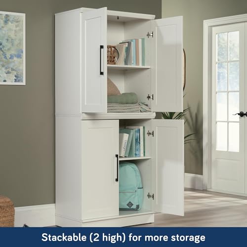 HomePlus Small Kitchen Pantry Storage Cabinet with Adjustable Shelves, Living Room Storage Cabinet, Soft White Finish - color: White