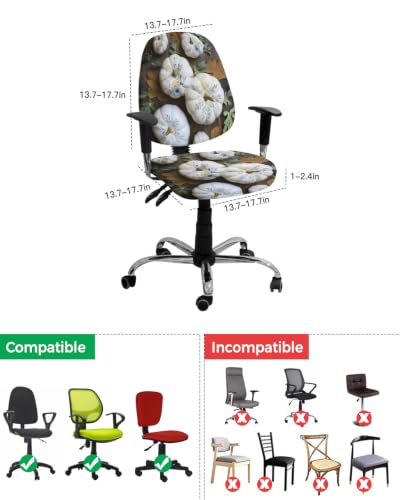 Savannan Office Chair Cover, Pastoral Flower Leaf Texture Pumpkin Protective Stretch Elastic Universal Cover for Desk Task Chair,Computer Rotating Chair 1 Pcs Autumn Plant on Wood