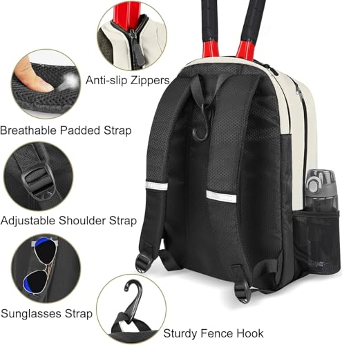 Ytonet Tennis Bag Tennis Backpack for Women Men 2 Rackets with Insulated Pocket Ventilated Shoe Compartment - color: Beige