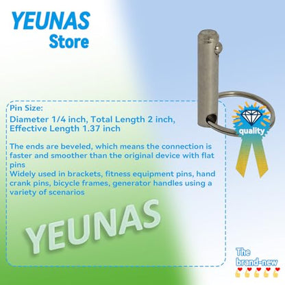 1/4" Diameter Quick Release Pin, Total Length 2", Effective Length 1.37", Stronger with Reinforced Pull Tab (4 Pack)
