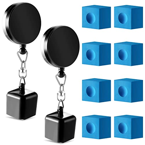 Wettarn 2 Pcs Billiard Pool Cue Chalk Holder and 8 Pcs Pool Chalk Cubes Set Snooker Retractable Drawing Belt Clip Pool Chalk Holder Pool Cue Chalk Snooker Practical Tool for Table Billiards
