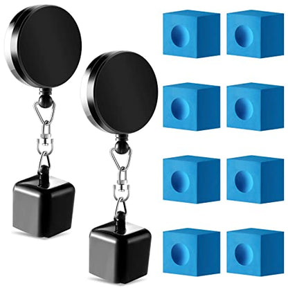 Wettarn 2 Pcs Billiard Pool Cue Chalk Holder and 8 Pcs Pool Chalk Cubes Set Snooker Retractable Drawing Belt Clip Pool Chalk Holder Pool Cue Chalk Snooker Practical Tool for Table Billiards