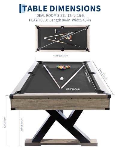 84" Billiard Table Set, Industrial 7FT Pool Table Includes 2 Cue Sticks, 16 Balls, 2 Chalk, Rack & Brush, K-Leg Design for Home, Basement, Office, Apartment, Game Room & Recreational Spaces, Red - color: Black Cloth