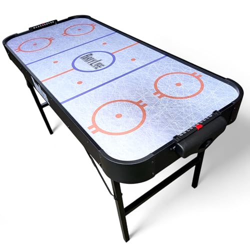 PartyLife 54" Portable Air Hockey Table w/Folding Steel Legs & Optional LED Lights - NEW & Improved - Powerful Motor, Smooth Surface, Very Sturdy - City Team Edition - color: Black, style: Base Model