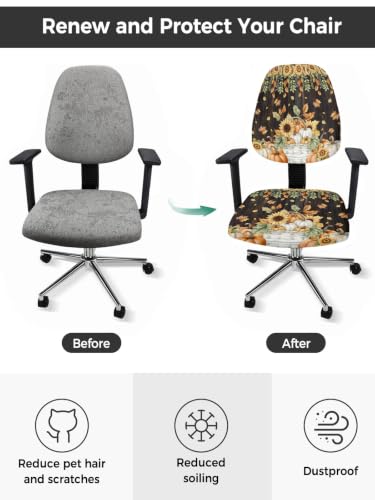 Savannan Office Chair Cover, Pastoral Pumpkin Maple Leaf Sunflower Protective Stretch Elastic Universal Cover for Desk Task Chair,Computer Rotating Chair 1 Pcs Autumn Brown Wood