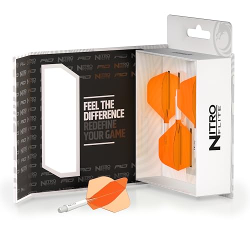 RED DRAGON Nitro Flite Integrated Flight & Shaft System - Dual-Core Polycarbonate for Stable, Consistent Flight, No.2 Shape, Intermediate (28mm) Length, White & Orange