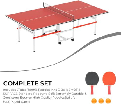 8X4FT Foldable Ping Pong Table,Professional Table Tennis Table with Net,2 Table Tennis Paddles and 3 Balls - Tournament Quality for Indoor/Outdoor - color: Red