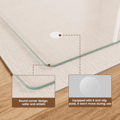 46"x55" Tempered Glass Chair mat for Carpet, Office Chair Mat with Round Corner, Desk Chair Mat for Carpet/Hardwood Floor/Rolling Chair-with 6 Anti-Slip Pads - size: 46x55
