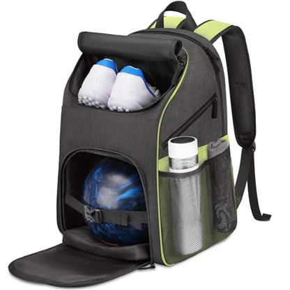 Bosynoy Bowling Backpack, Bowling Ball Bag Totes for Single Ball with Shoe Compartment & Foam Padded, Fits Shoes Up to US Mens Size 16, Grey - color: Green