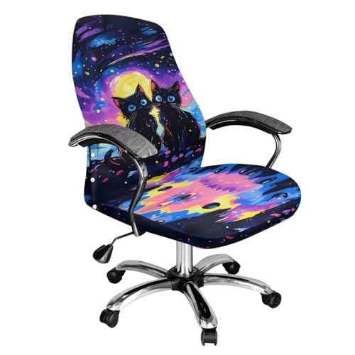 Cat Office Chair Cover, Water Resistant Computer Desk Chair Cover High Back Universal Executive Boss Chairs Covers Washable Desk Rotating Chairs Slipcovers - color: Cat 3, size: Large