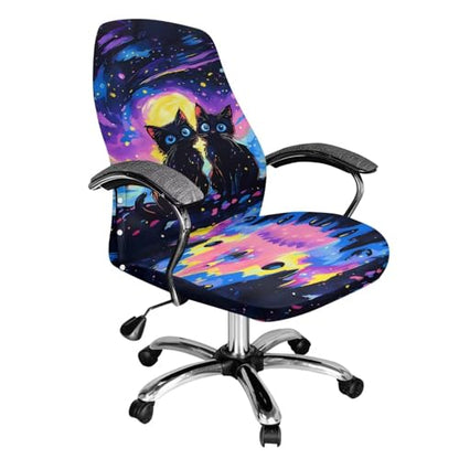Cat Office Chair Cover, Water Resistant Computer Desk Chair Cover High Back Universal Executive Boss Chairs Covers Washable Desk Rotating Chairs Slipcovers - color: Cat 3, size: Small