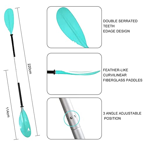 Karltion Kayak Paddle - Adjustable 2 Pieces Aluminum Alloy Shaft with Glass Fiber Blade for Surfing,Oar Fishing Easy Packable Travel - color: Mint Green, size: 86"-1 paddle