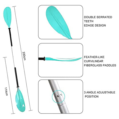 Karltion Kayak Paddle - Adjustable 2 Pieces Aluminum Alloy Shaft with Glass Fiber Blade for Surfing,Oar Fishing Easy Packable Travel - color: Mint Green, size: 86"-1 paddle