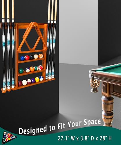 Pool Cue Stick Holder Wall Mount, Pool Cue Holder, Billiard Cue Rack For Pool Table Accessories. Pool Table Stick Holder Wall Mount Made Of 100% Solid Wood (Dark Oak) - color: Dark Oak