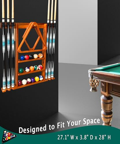 Pool Cue Stick Holder Wall Mount, Pool Cue Holder, Billiard Cue Rack For Pool Table Accessories. Pool Table Stick Holder Wall Mount Made Of 100% Solid Wood (Dark Oak) - color: Dark Oak