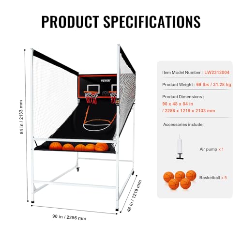 VEVOR Basketball Arcade Game Indoor, 2 Player Indoor Basketball Game, Home Dual Sport with 8 Game Modes, Electronic Scoreboard, and Inflation Pump,Adults - style: Unfoldable & Biggest Design